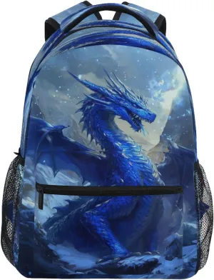 Backpack for Girls Boys, Teenager Bookbag College Rucksack Travel Daypack School Bag Kids Backpack Blue Dragon Icy Scales