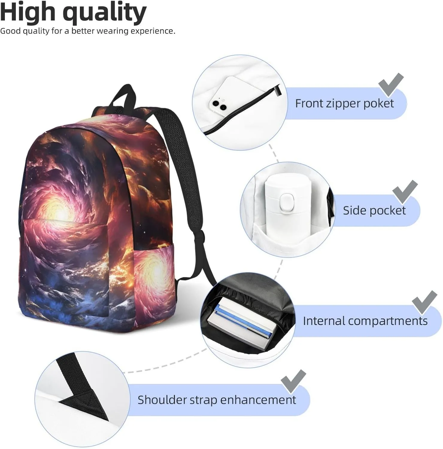 Backpack for Men Women 15.7-17.7 Inch Laptop Backpack Cosmic Storm Daypack Laptop Bag for Travel
