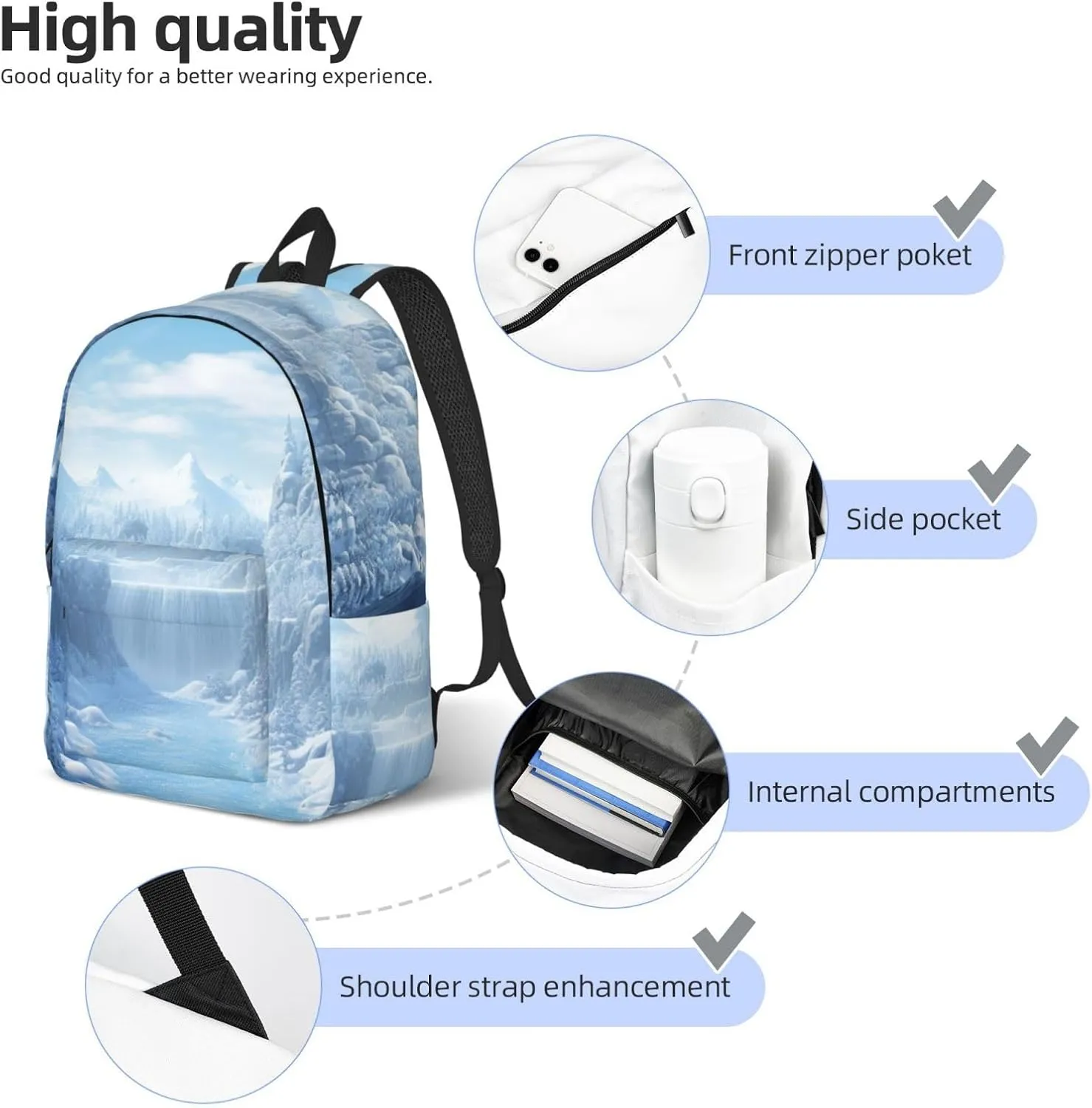 Backpack for Men Women 15.7-17.7 Inch Laptop Backpack Snow Ice World Daypack Laptop Bag for Travel