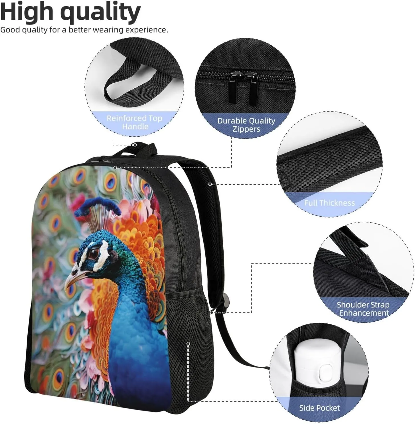 Backpack for Men Women Laptop Backpack Bird resting on branch Daypack Laptop Bag for Travel, Bird Peacock, One Size