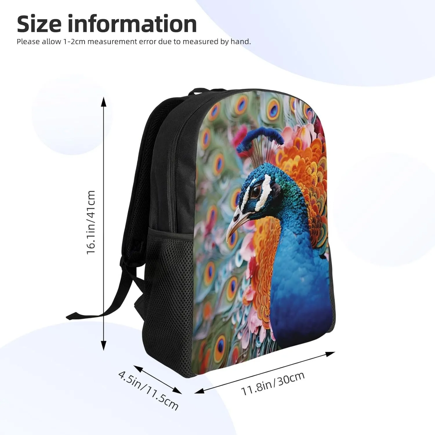Backpack for Men Women Laptop Backpack Bird resting on branch Daypack Laptop Bag for Travel, Bird Peacock, One Size
