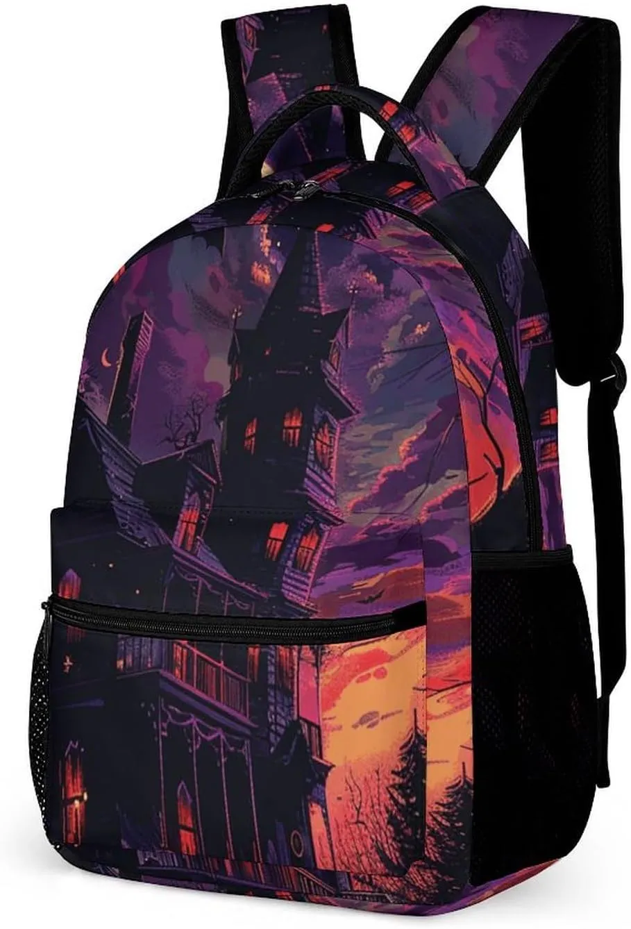 Backpack for Men Women Laptop Backpack Black Haunted House Casual Daypack Laptop Bag for Travel