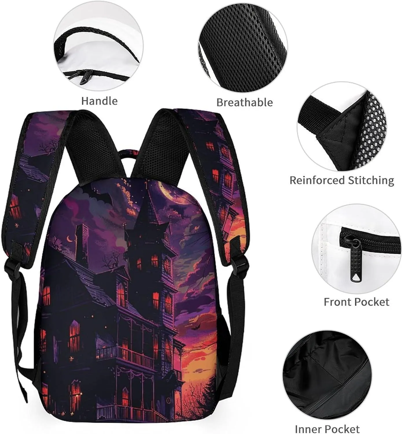 Backpack for Men Women Laptop Backpack Black Haunted House Casual Daypack Laptop Bag for Travel