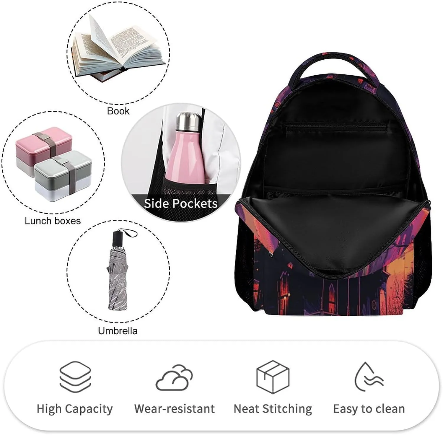 Backpack for Men Women Laptop Backpack Black Haunted House Casual Daypack Laptop Bag for Travel