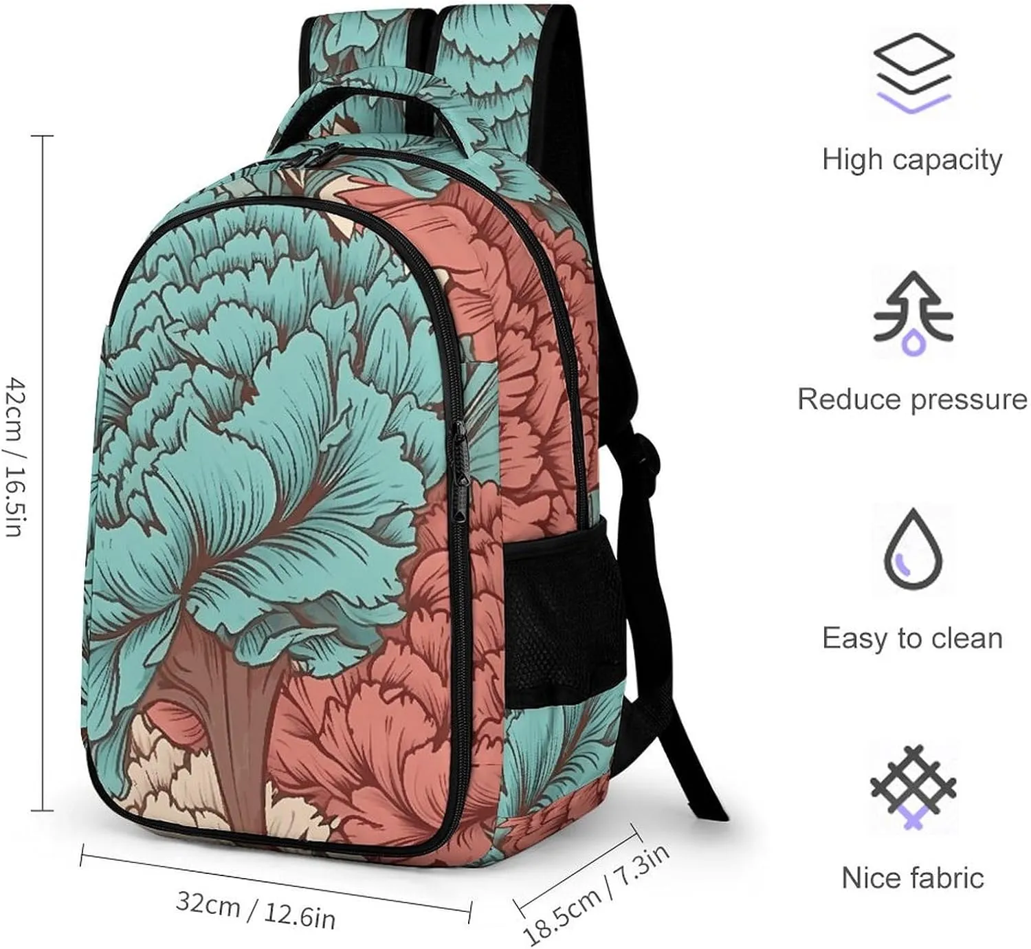 Backpack for Men Women Laptop Backpack Blue Red Flowers Casual Daypack Laptop Bag for Travel