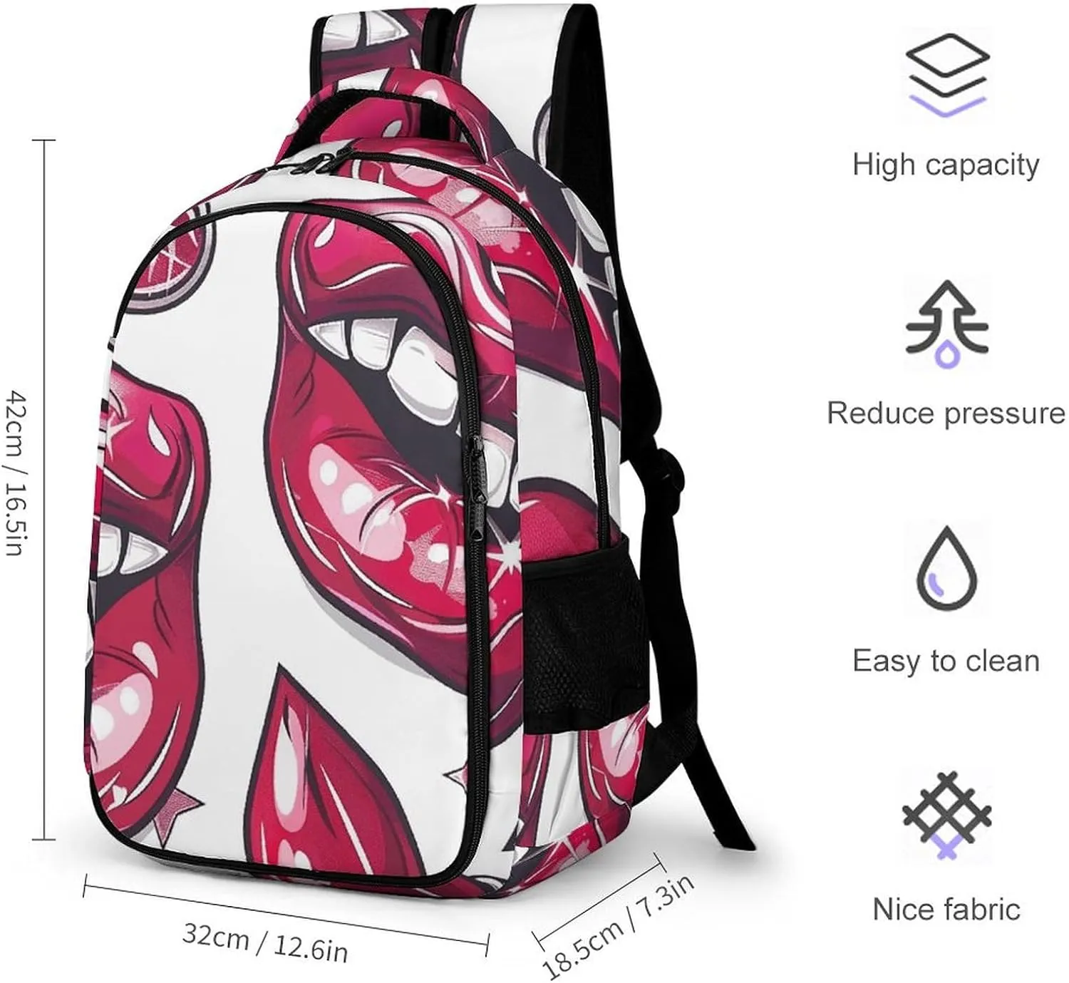 Backpack for Men Women Laptop Backpack Cartoon Style Lips Casual Daypack Laptop Bag for Travel