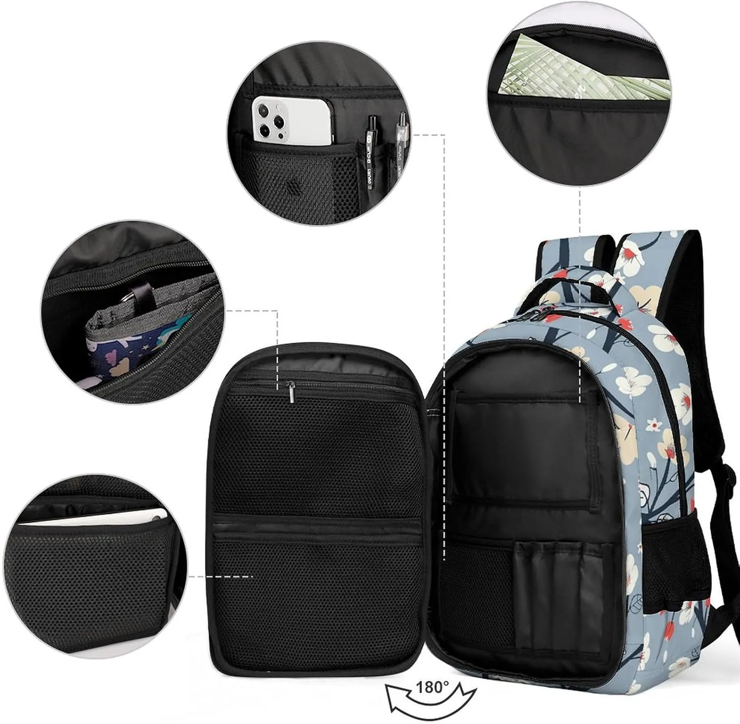 Backpack for Men Women Laptop Backpack Flowers on Branches Casual Daypack Laptop Bag for Travel
