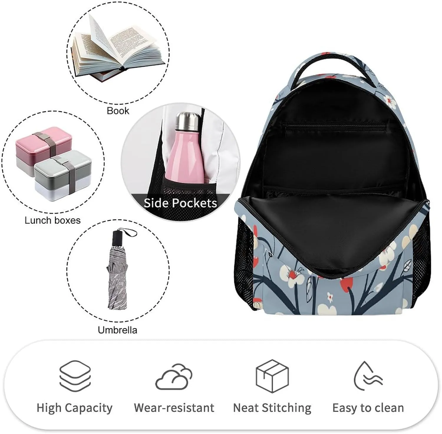 Backpack for Men Women Laptop Backpack Flowers on Branches Casual Daypack Laptop Bag for Travel