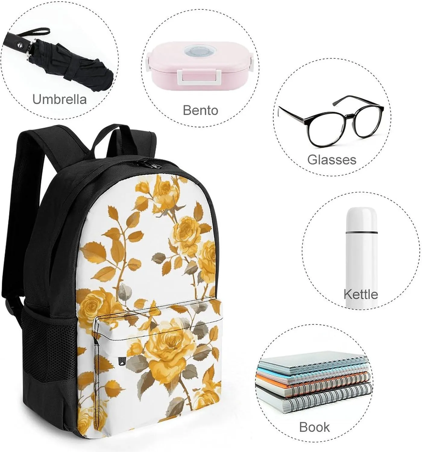 Backpack for Men Women Laptop Backpack Mustard Yellow Rose Casual Daypack Laptop Bag for Travel, 42x30.5cm