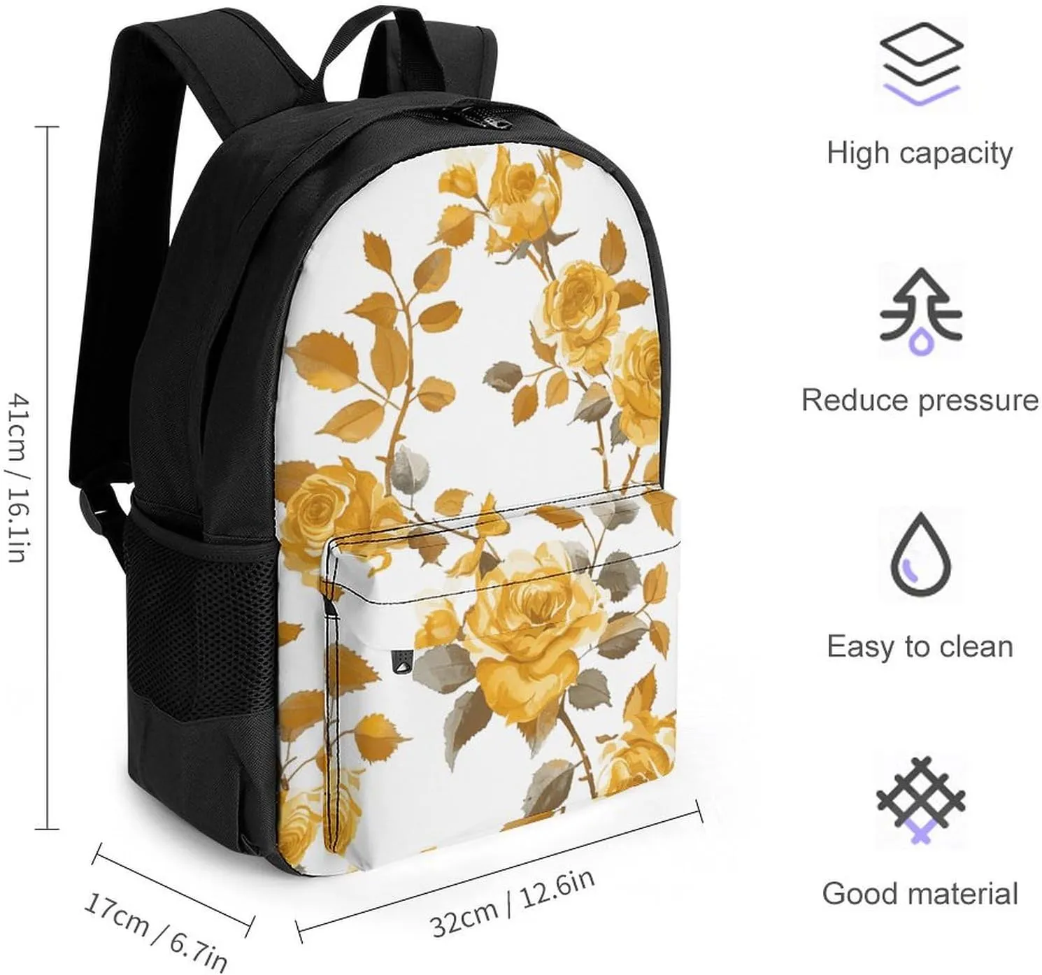 Backpack for Men Women Laptop Backpack Mustard Yellow Rose Casual Daypack Laptop Bag for Travel, 42x30.5cm