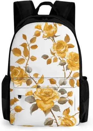 Backpack for Men Women Laptop Backpack Mustard Yellow Rose Casual Daypack Laptop Bag for Travel, 42x30.5cm