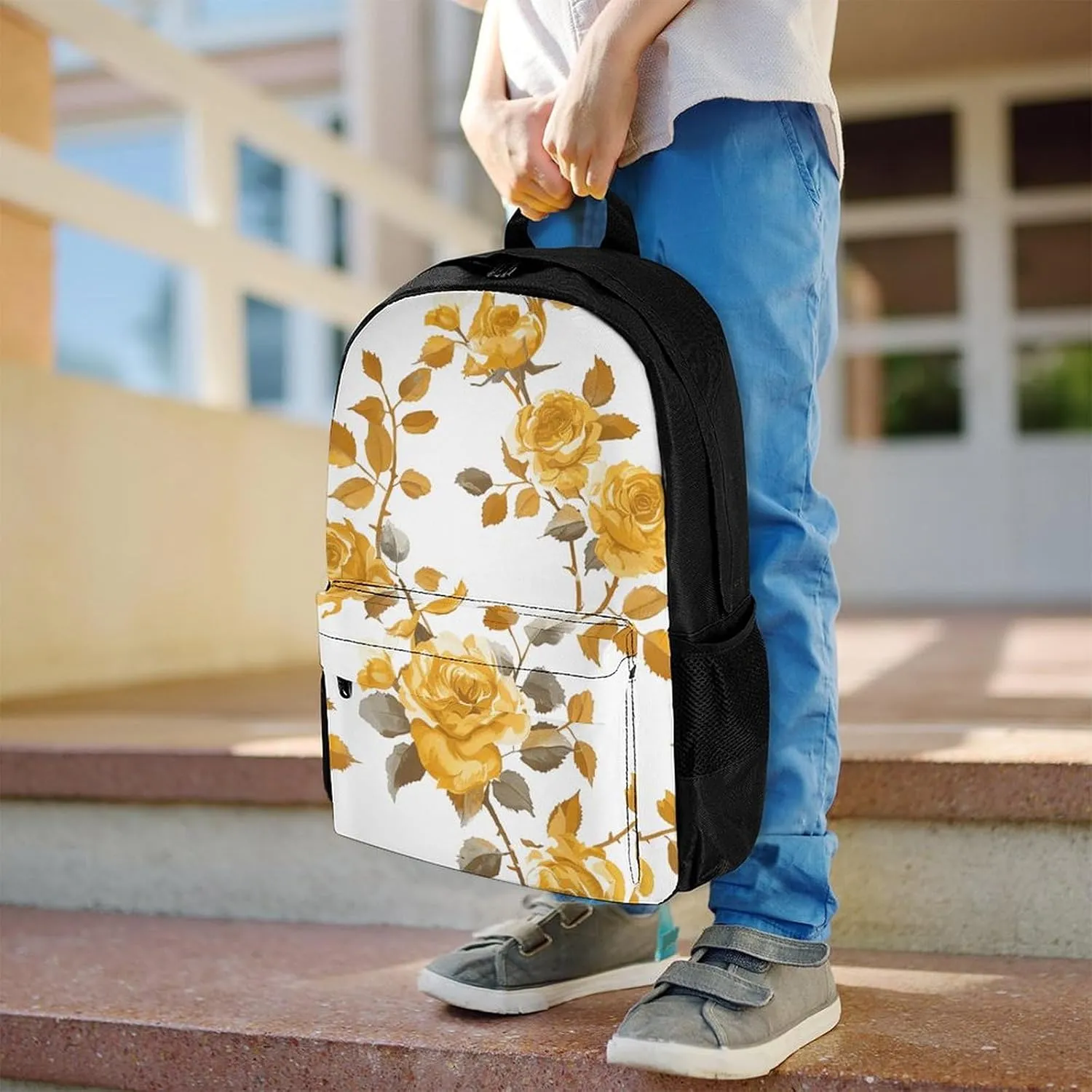 Backpack for Men Women Laptop Backpack Mustard Yellow Rose Casual Daypack Laptop Bag for Travel, 42x30.5cm