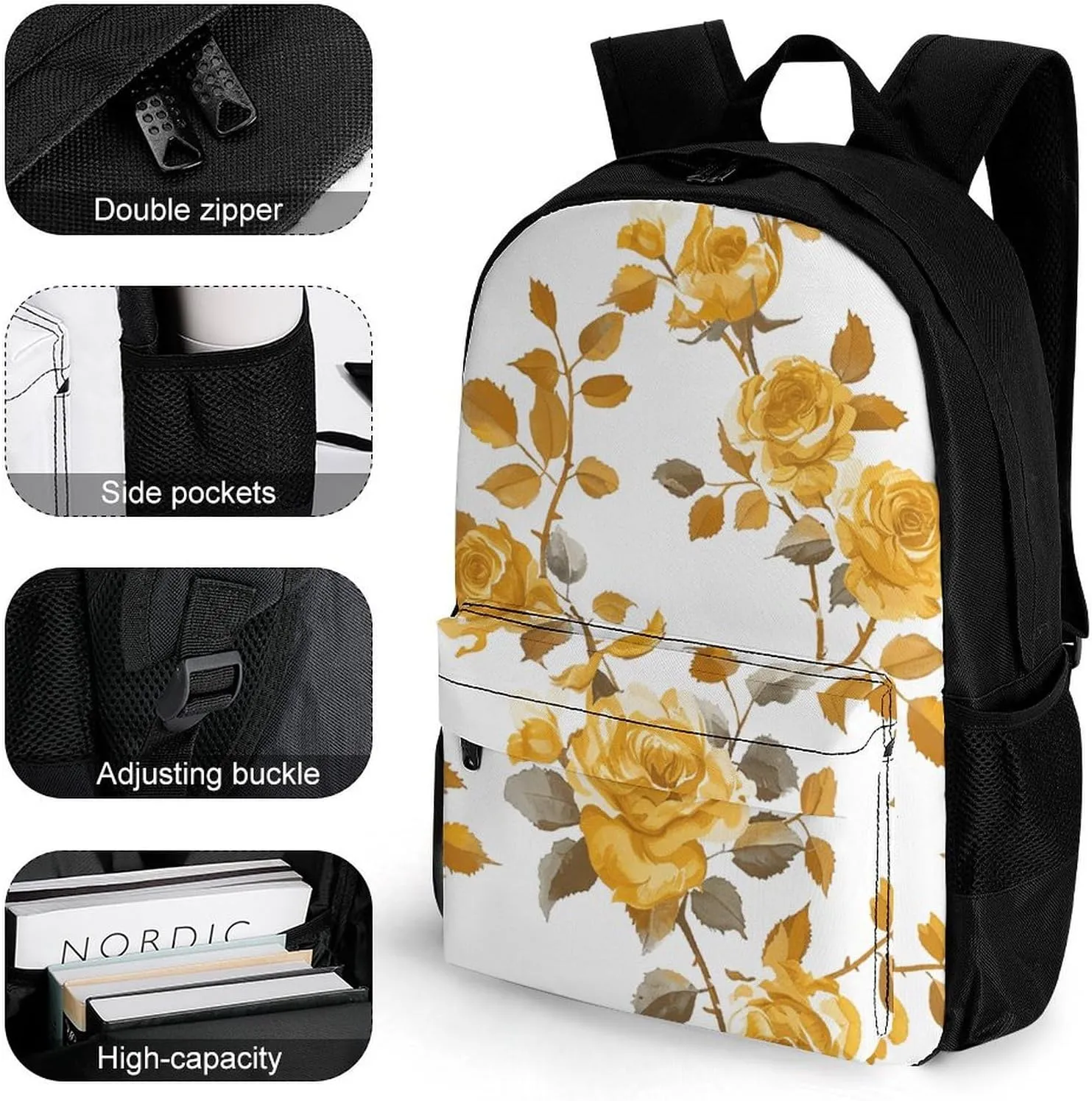 Backpack for Men Women Laptop Backpack Mustard Yellow Rose Casual Daypack Laptop Bag for Travel, 42x30.5cm