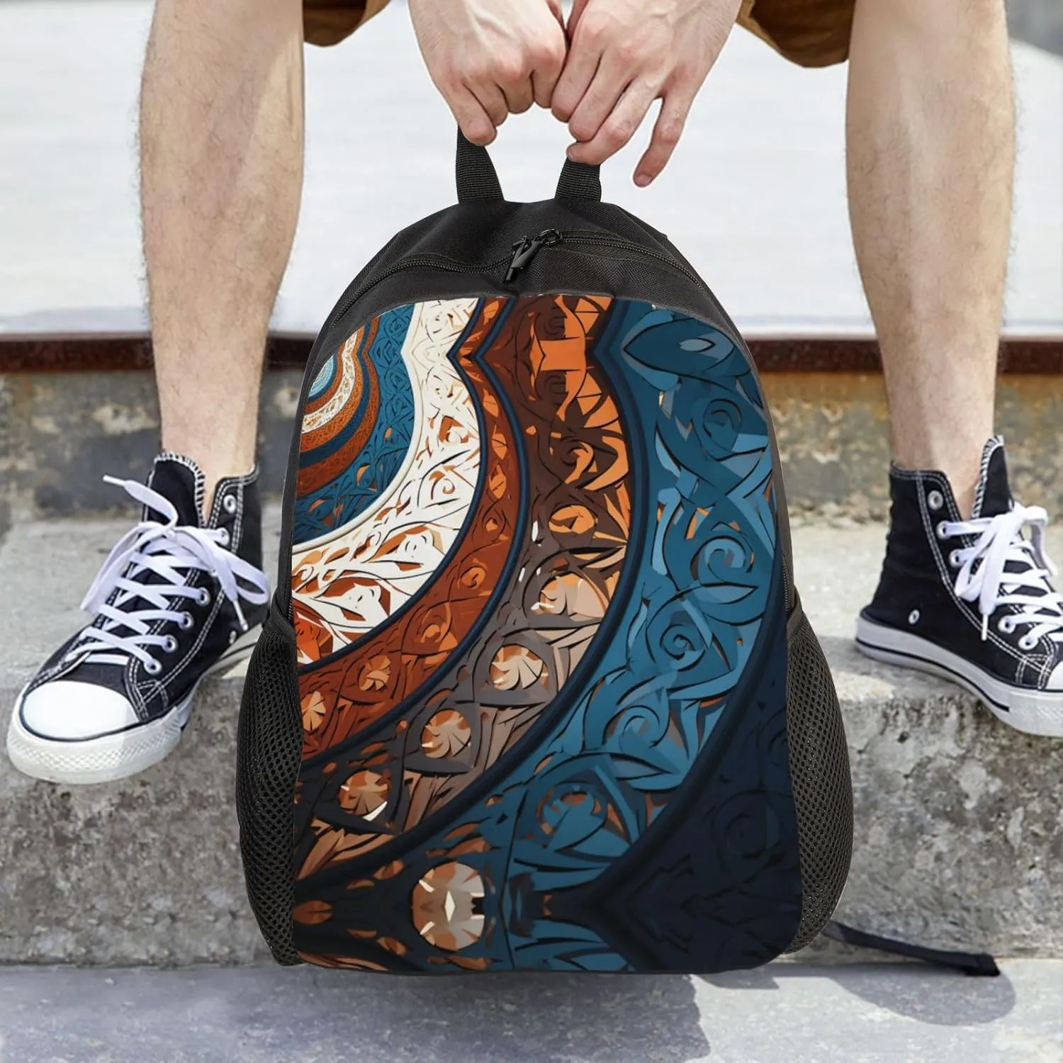 Backpack for Men Women Laptop Backpack Sunset at dusk Daypack Laptop Bag for Travel, Spiral and Curve Patterns, One Size
