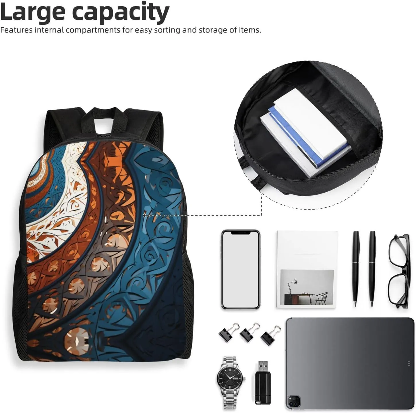 Backpack for Men Women Laptop Backpack Sunset at dusk Daypack Laptop Bag for Travel, Spiral and Curve Patterns, One Size
