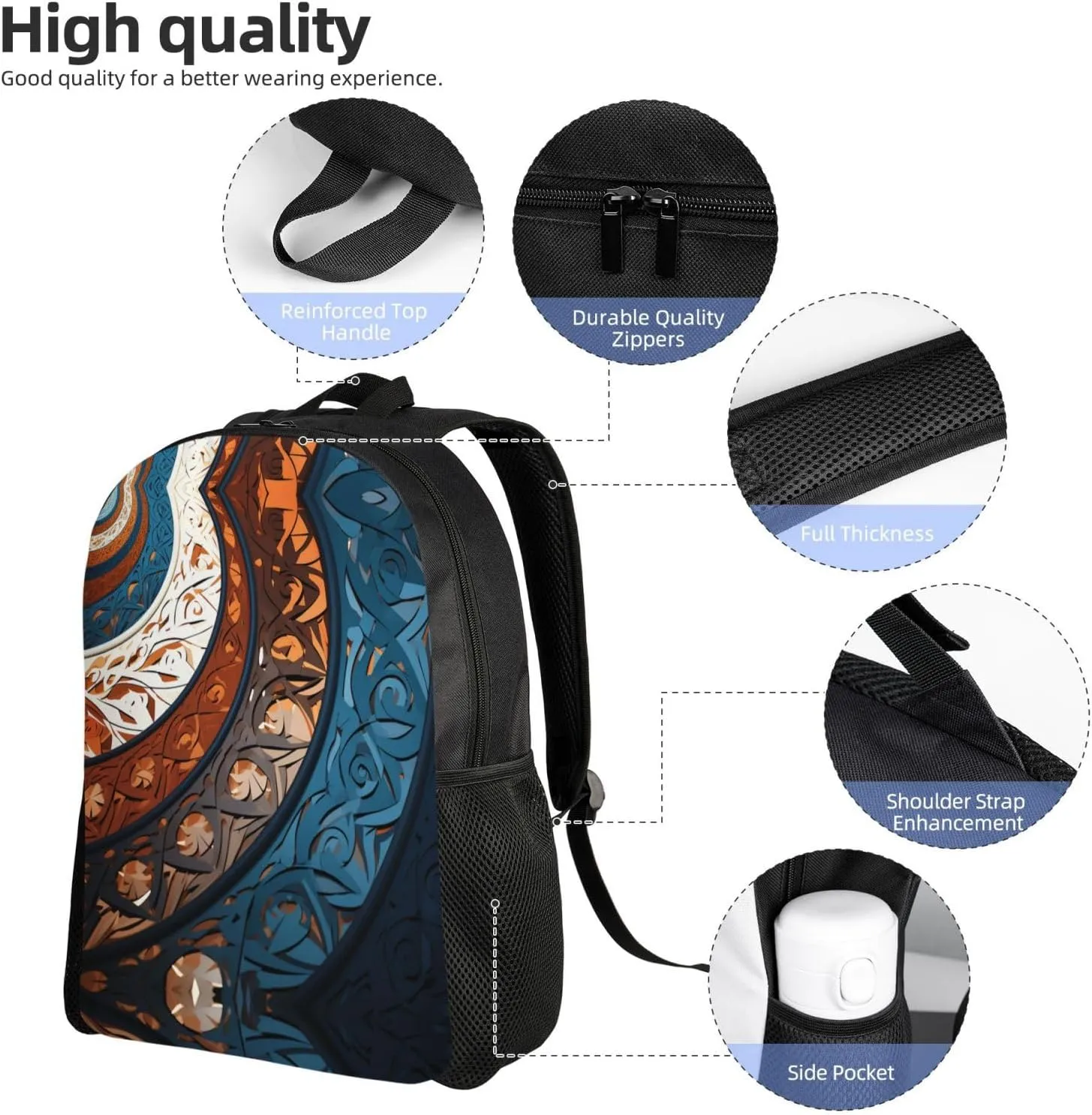 Backpack for Men Women Laptop Backpack Sunset at dusk Daypack Laptop Bag for Travel, Spiral and Curve Patterns, One Size