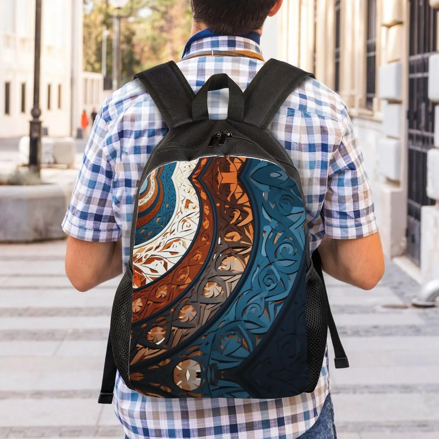 Backpack for Men Women Laptop Backpack Sunset at dusk Daypack Laptop Bag for Travel, Spiral and Curve Patterns, One Size