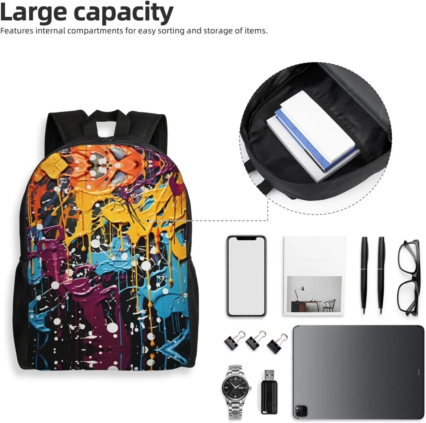 Backpack for Men Women Laptop Backpack Sunset at dusk Daypack Laptop Bag for Travel, Splatter Graffiti, One Size