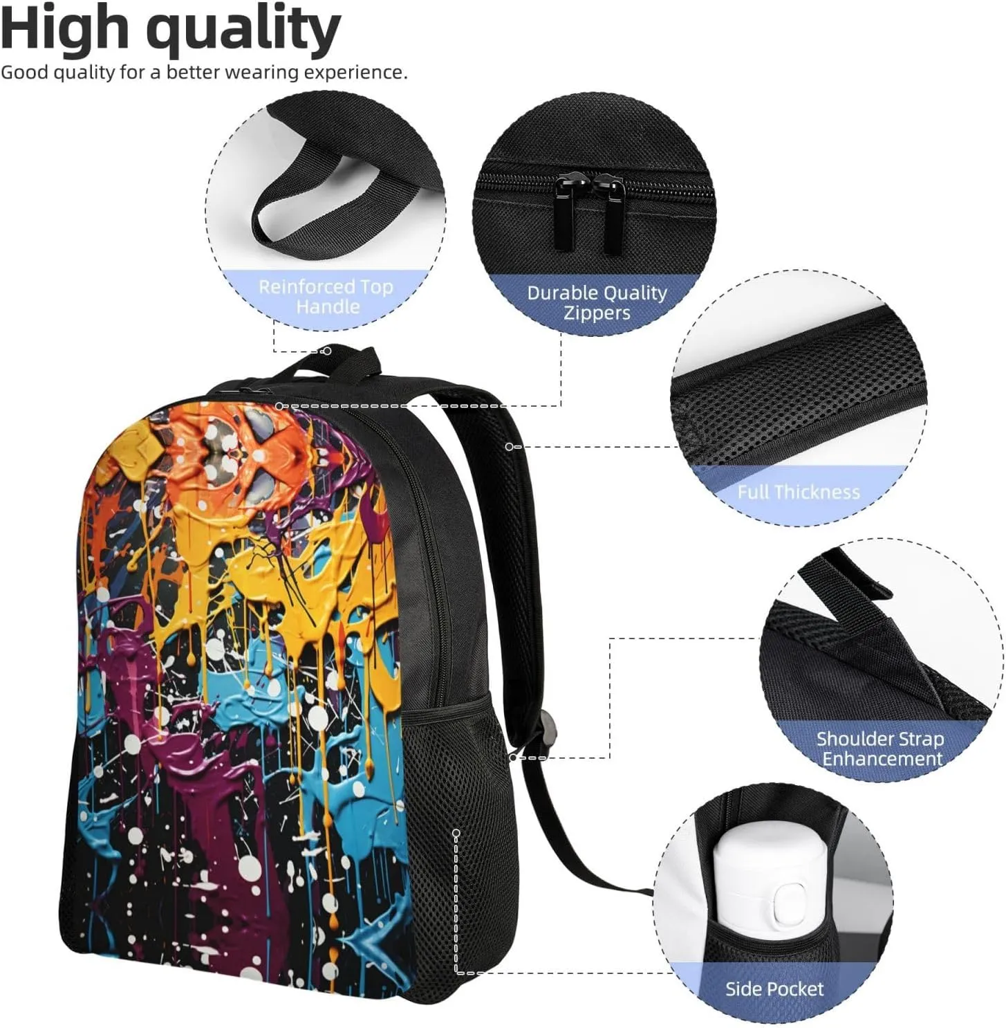 Backpack for Men Women Laptop Backpack Sunset at dusk Daypack Laptop Bag for Travel, Splatter Graffiti, One Size