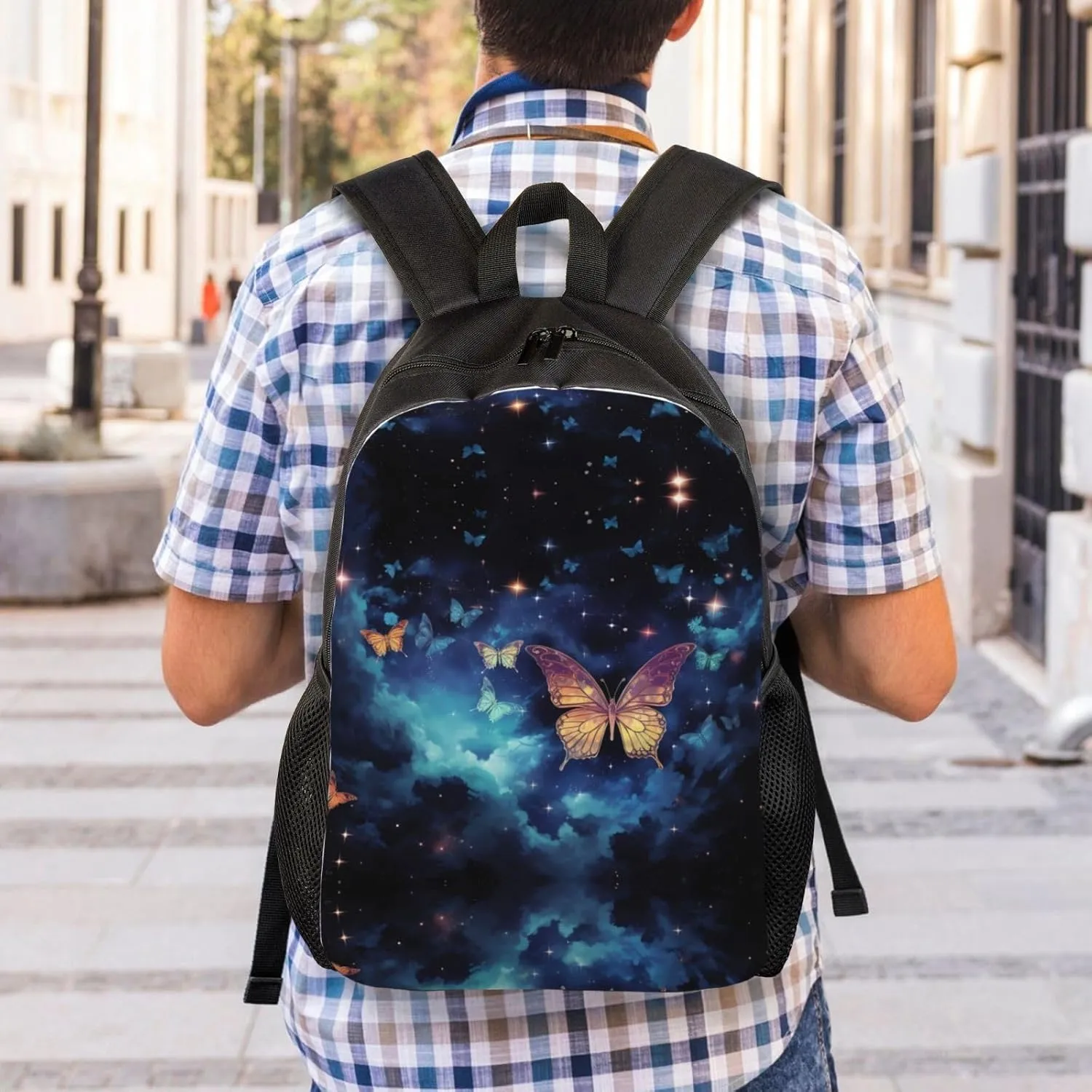Backpack for Men Women Laptop Backpack Sunset at dusk Daypack Laptop Bag for Travel, Starry Sky Butterfly, One Size
