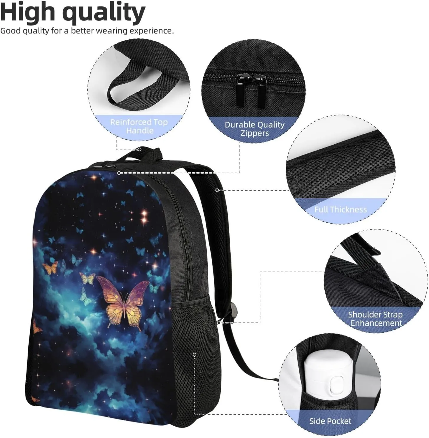Backpack for Men Women Laptop Backpack Sunset at dusk Daypack Laptop Bag for Travel, Starry Sky Butterfly, One Size