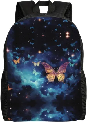 Backpack for Men Women Laptop Backpack Sunset at dusk Daypack Laptop Bag for Travel, Starry Sky Butterfly, One Size