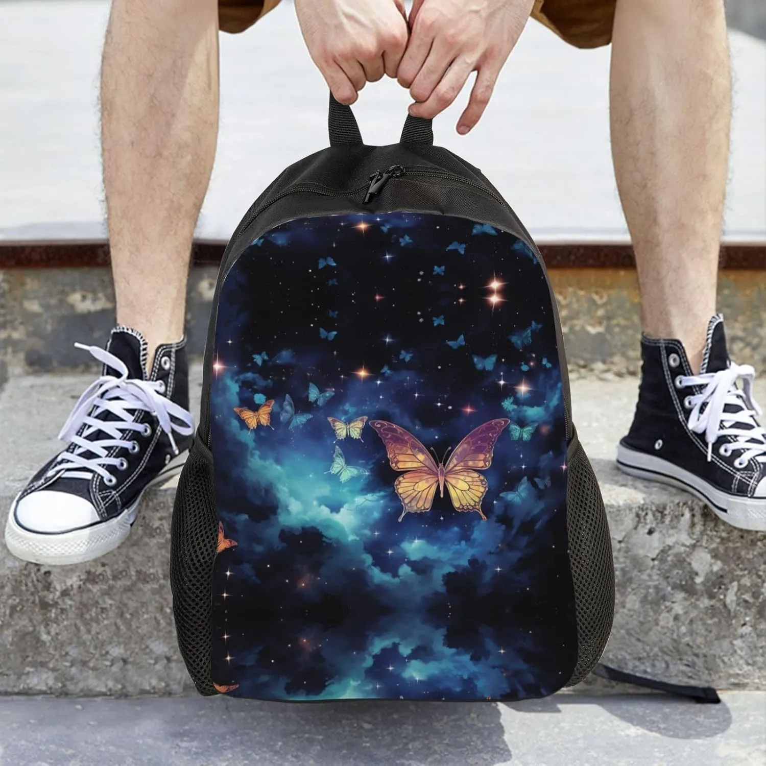 Backpack for Men Women Laptop Backpack Sunset at dusk Daypack Laptop Bag for Travel, Starry Sky Butterfly, One Size