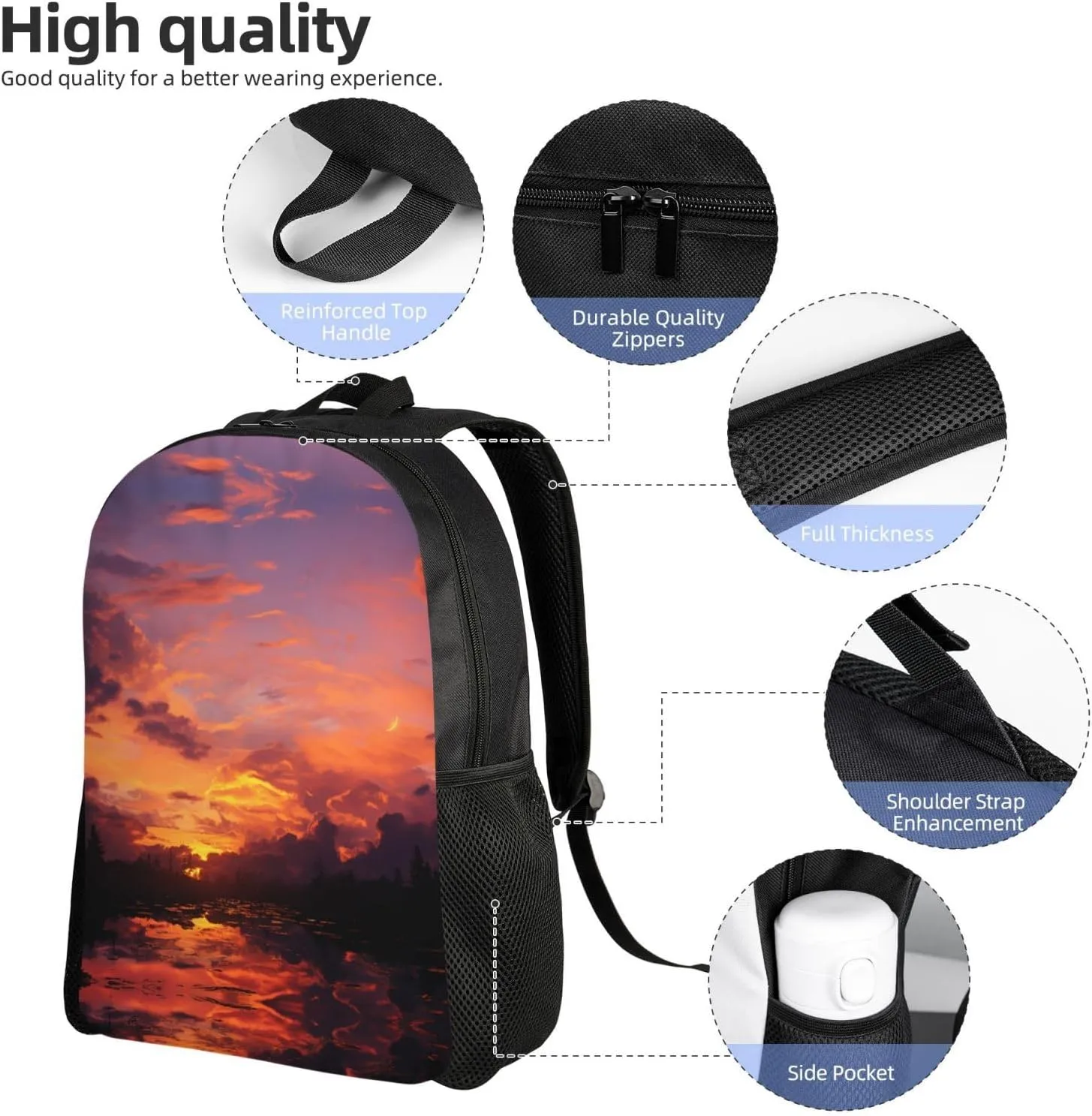 Backpack for Men Women Laptop Backpack Sunset at dusk Daypack Laptop Bag for Travel, Sunset at Dusk, One Size