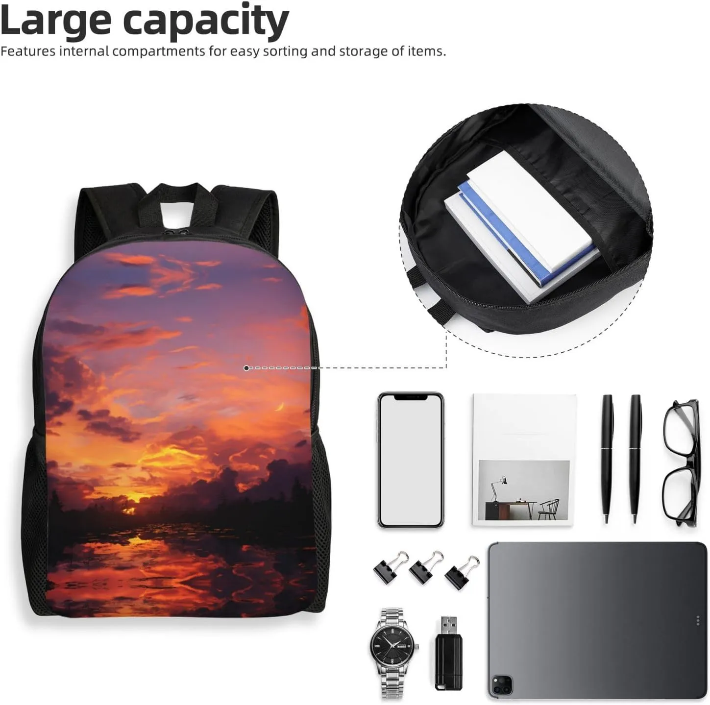 Backpack for Men Women Laptop Backpack Sunset at dusk Daypack Laptop Bag for Travel, Sunset at Dusk, One Size