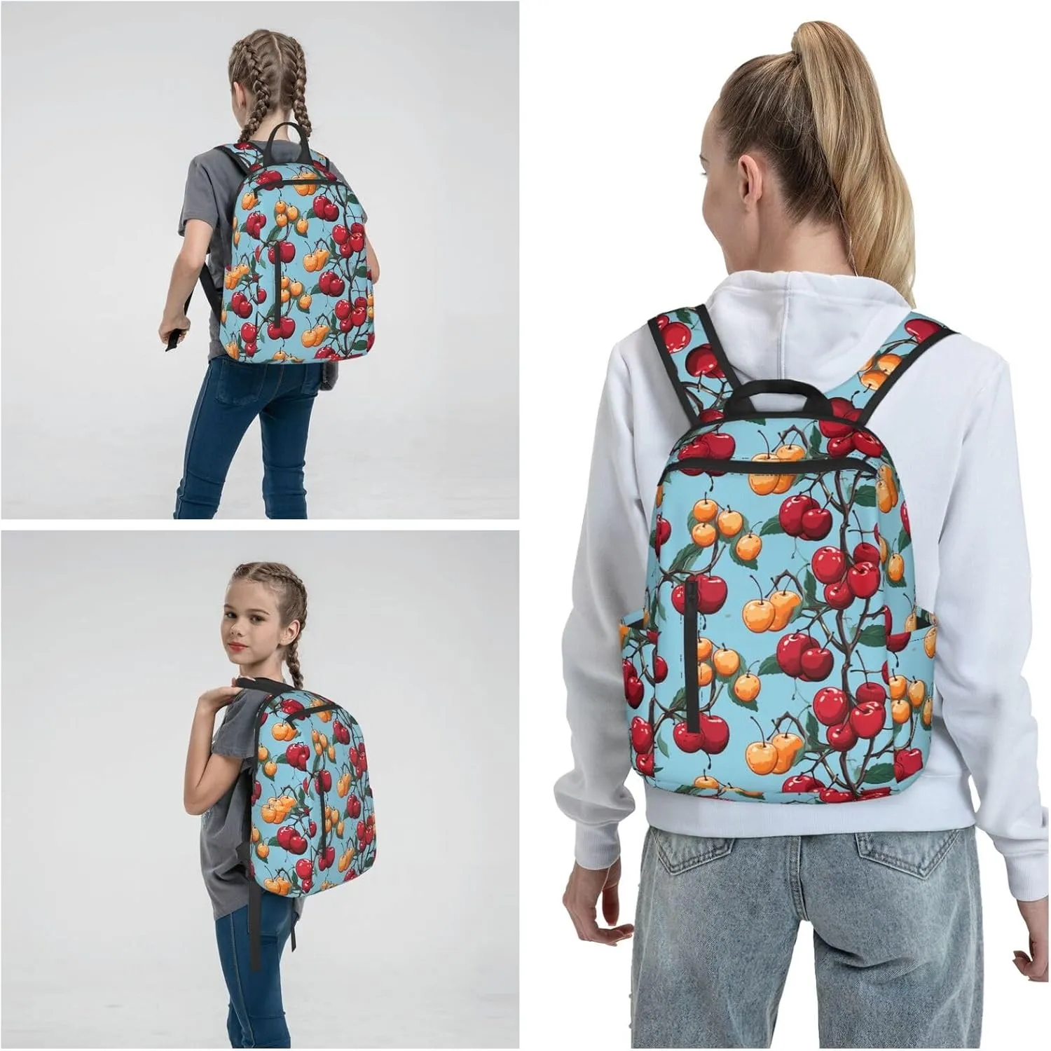 Backpack for Women Men Casual Travel Daypacks Evening in Vancouver Rucksuck for Work Cute Laptop Backpack, Cherry Pattern, One Size
