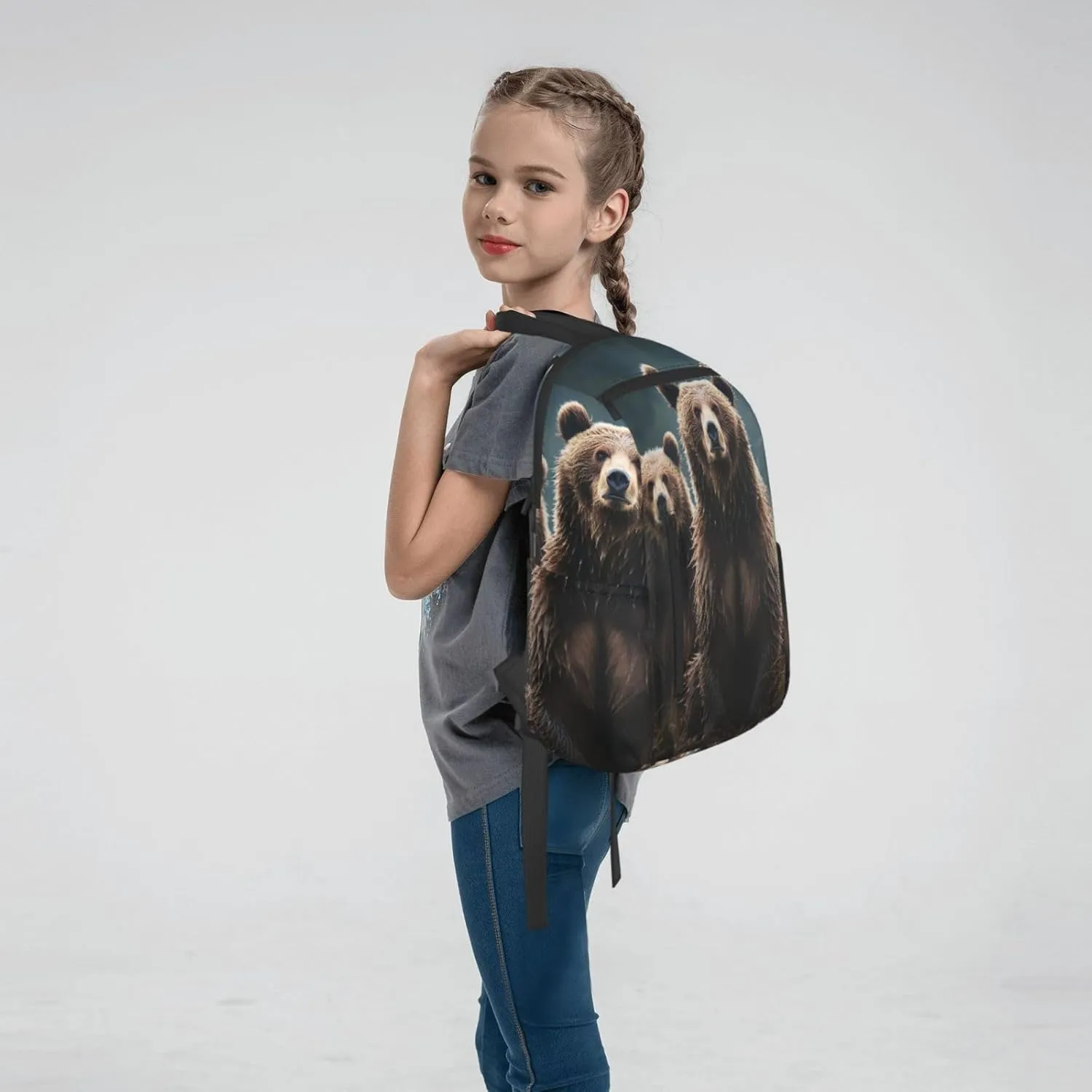Backpack for Women Men Casual Travel Daypacks Evening in Vancouver Rucksuck for Work Cute Laptop Backpack, Encounter Animal Bear, One Size