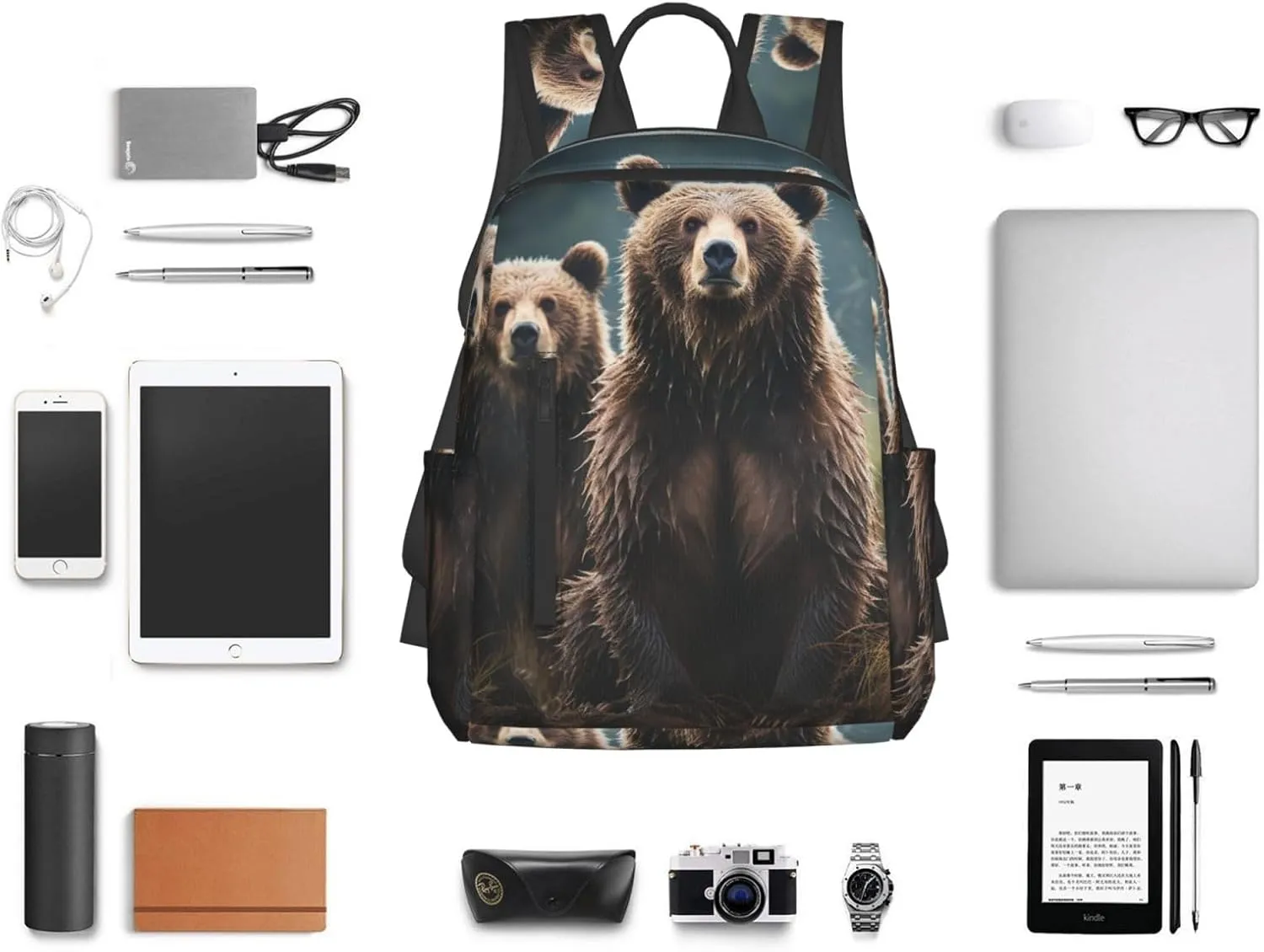 Backpack for Women Men Casual Travel Daypacks Evening in Vancouver Rucksuck for Work Cute Laptop Backpack, Encounter Animal Bear, One Size