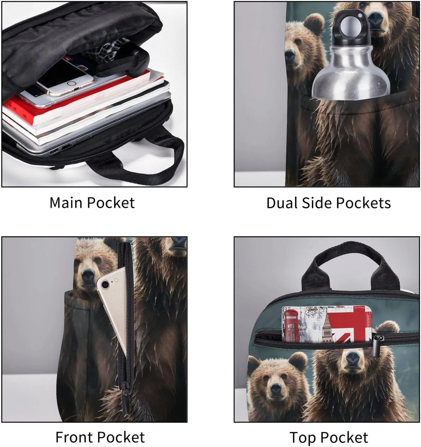 Backpack for Women Men Casual Travel Daypacks Evening in Vancouver Rucksuck for Work Cute Laptop Backpack, Encounter Animal Bear, One Size