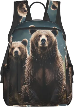 Backpack for Women Men Casual Travel Daypacks Evening in Vancouver Rucksuck for Work Cute Laptop Backpack, Encounter Animal Bear, One Size