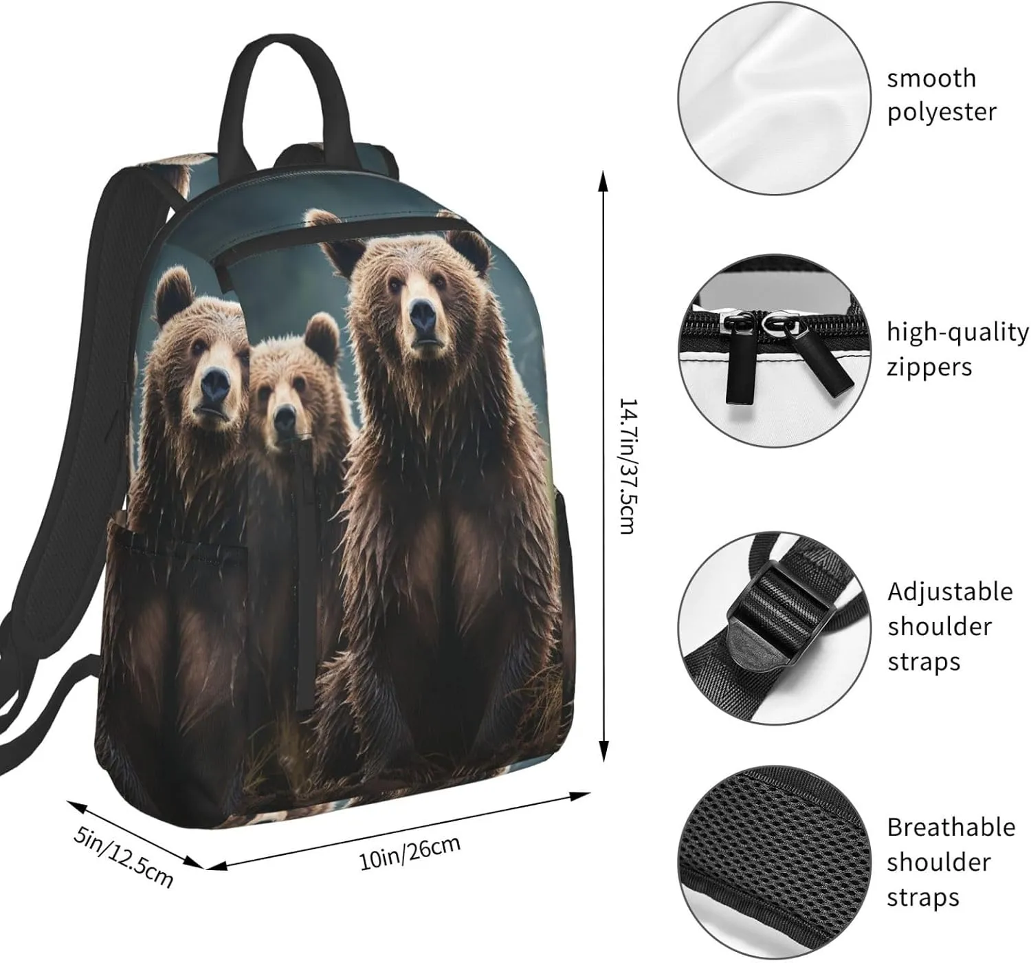 Backpack for Women Men Casual Travel Daypacks Evening in Vancouver Rucksuck for Work Cute Laptop Backpack, Encounter Animal Bear, One Size
