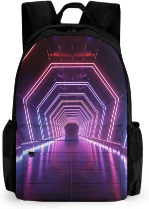 Backpack For Women Men Casual Travel Daypacks Neon Lights Tunnel Rucksuck For Work Cute Laptop Backpack
