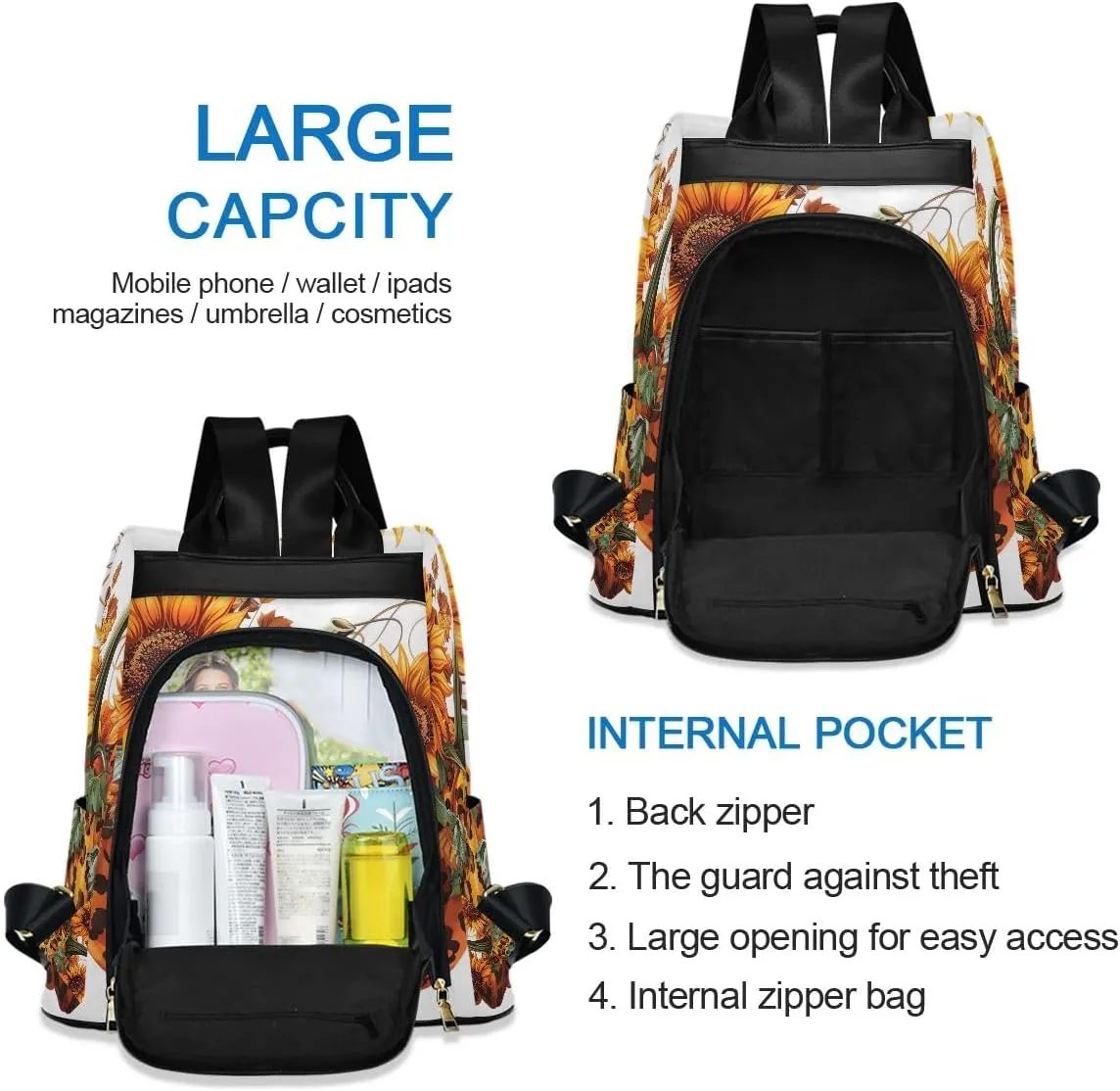 Backpack Purse for Women Leopard Print Design Pumpkin Anti Theft Travel Bag Fashion Pompom Backpack for Hiking