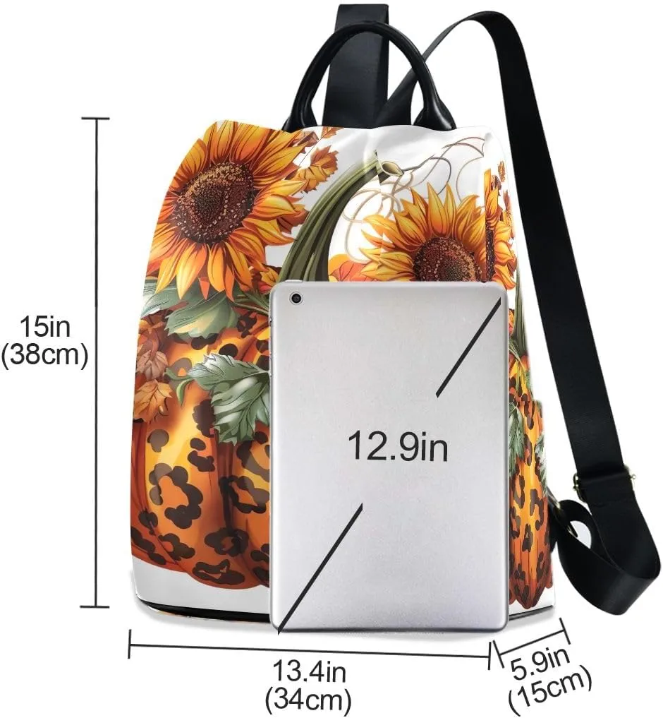 Backpack Purse for Women Leopard Print Design Pumpkin Anti Theft Travel Bag Fashion Pompom Backpack for Hiking