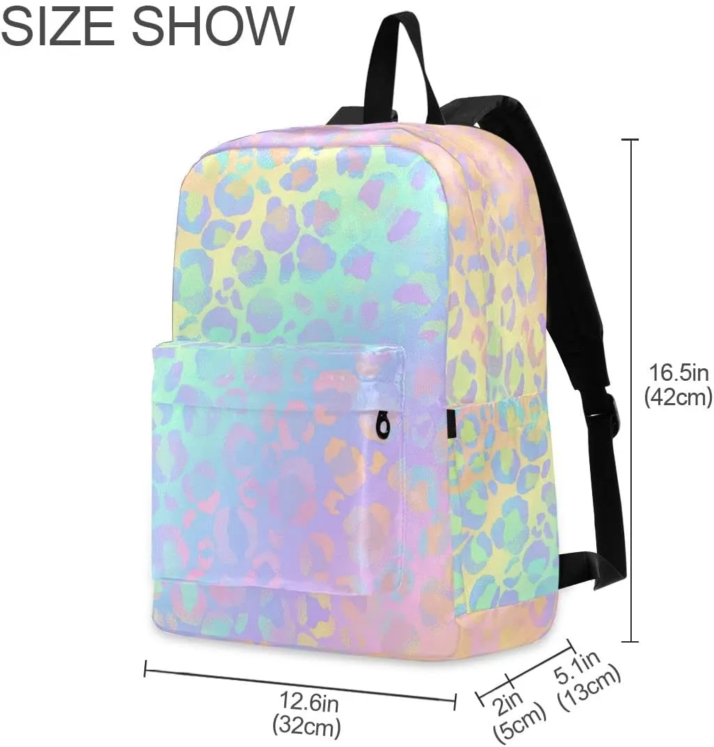 Backpack Travel Rucksack, Rainbow Leopard Print Neon Lightweight School Bag for Students Teens Girls Boys