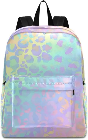 Backpack Travel Rucksack, Rainbow Leopard Print Neon Lightweight School Bag for Students Teens Girls Boys