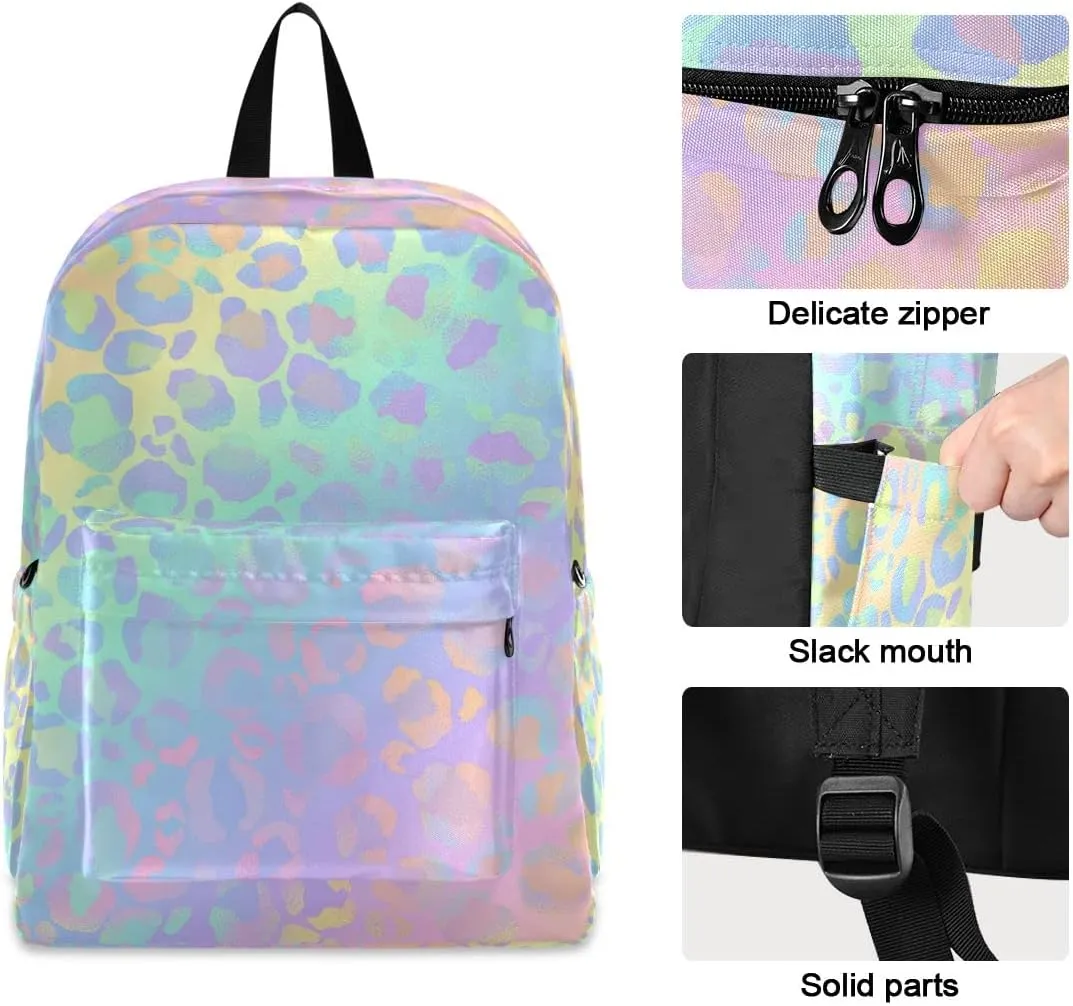 Backpack Travel Rucksack, Rainbow Leopard Print Neon Lightweight School Bag for Students Teens Girls Boys