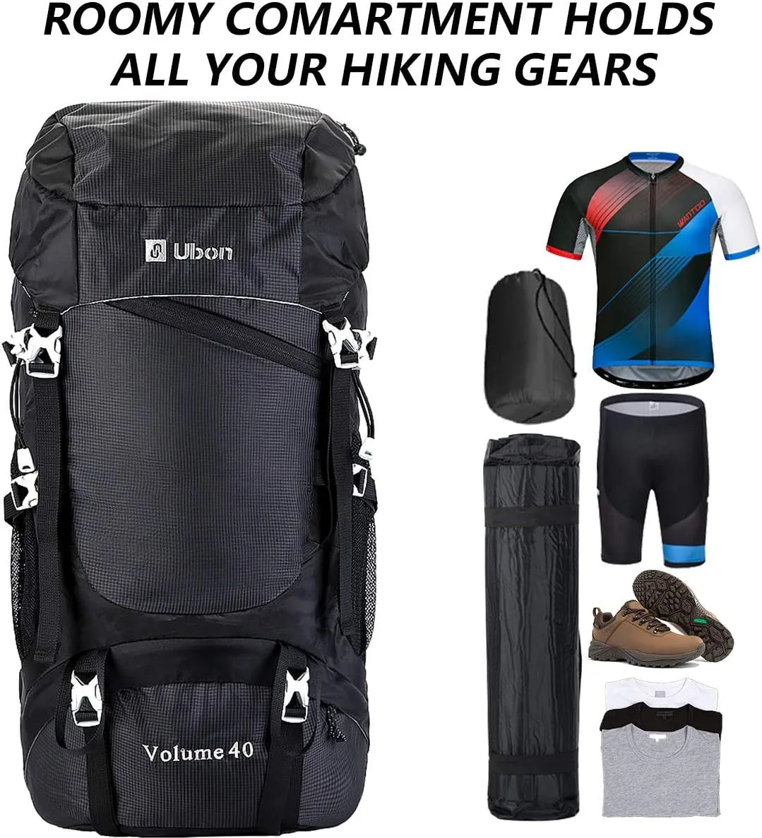 Backpack Unisex Black Hiking Lightweight Backpack 40L Waterproof Ultralight Foldable Money-saving Packable Daypack Outdoor Dependable Camping for Travel