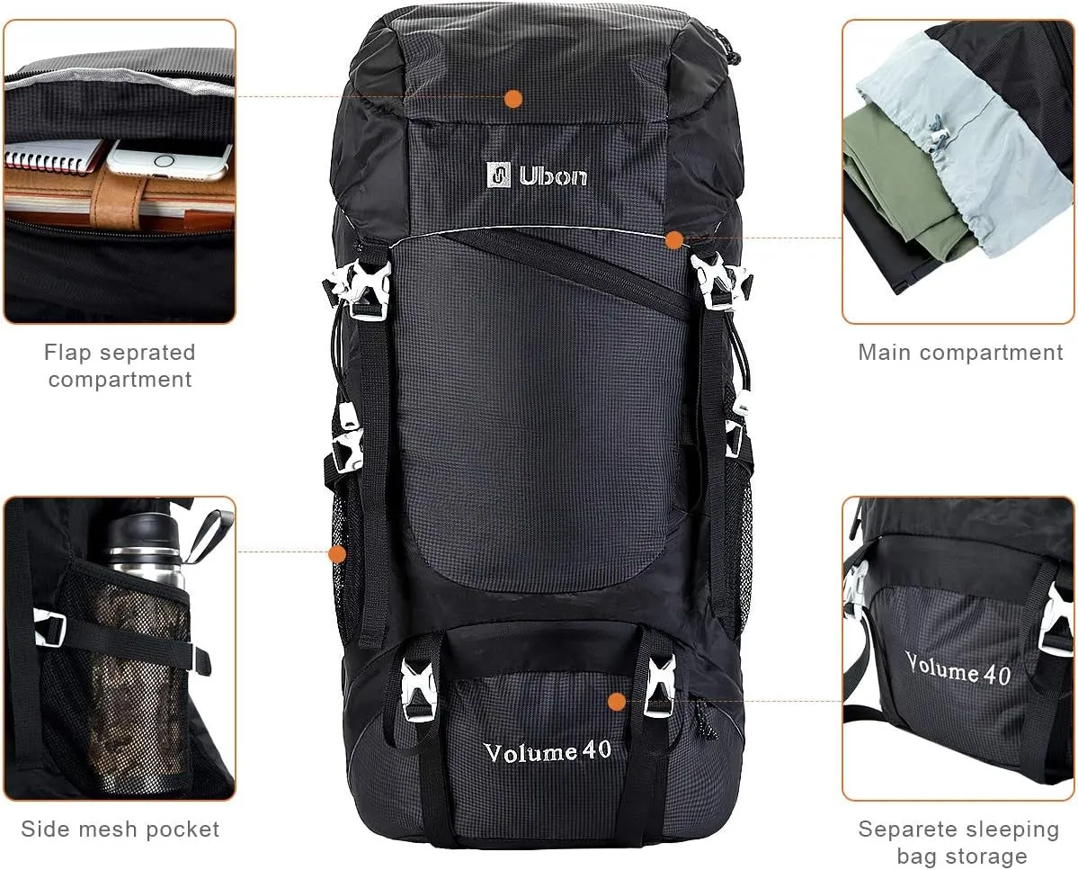 Backpack Unisex Black Hiking Lightweight Backpack 40L Waterproof Ultralight Foldable Money-saving Packable Daypack Outdoor Dependable Camping for Travel