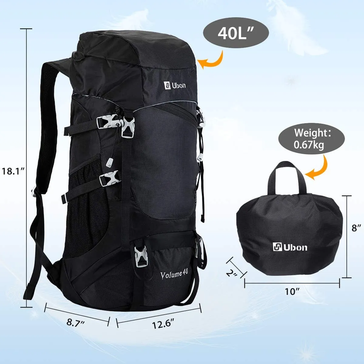 Backpack Unisex Black Hiking Lightweight Backpack 40L Waterproof Ultralight Foldable Money-saving Packable Daypack Outdoor Dependable Camping for Travel