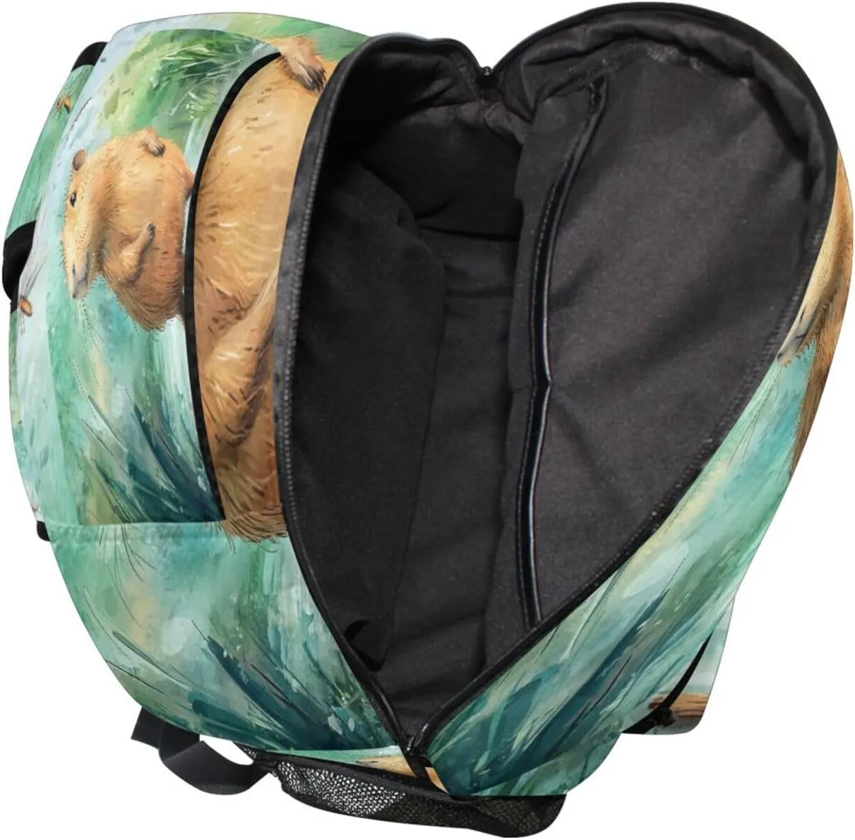 Backpacks for Teens Boys Girls Waterproof Vintage Daypacks with Chest Strap for Travel Trip Cartoon Capybara A River