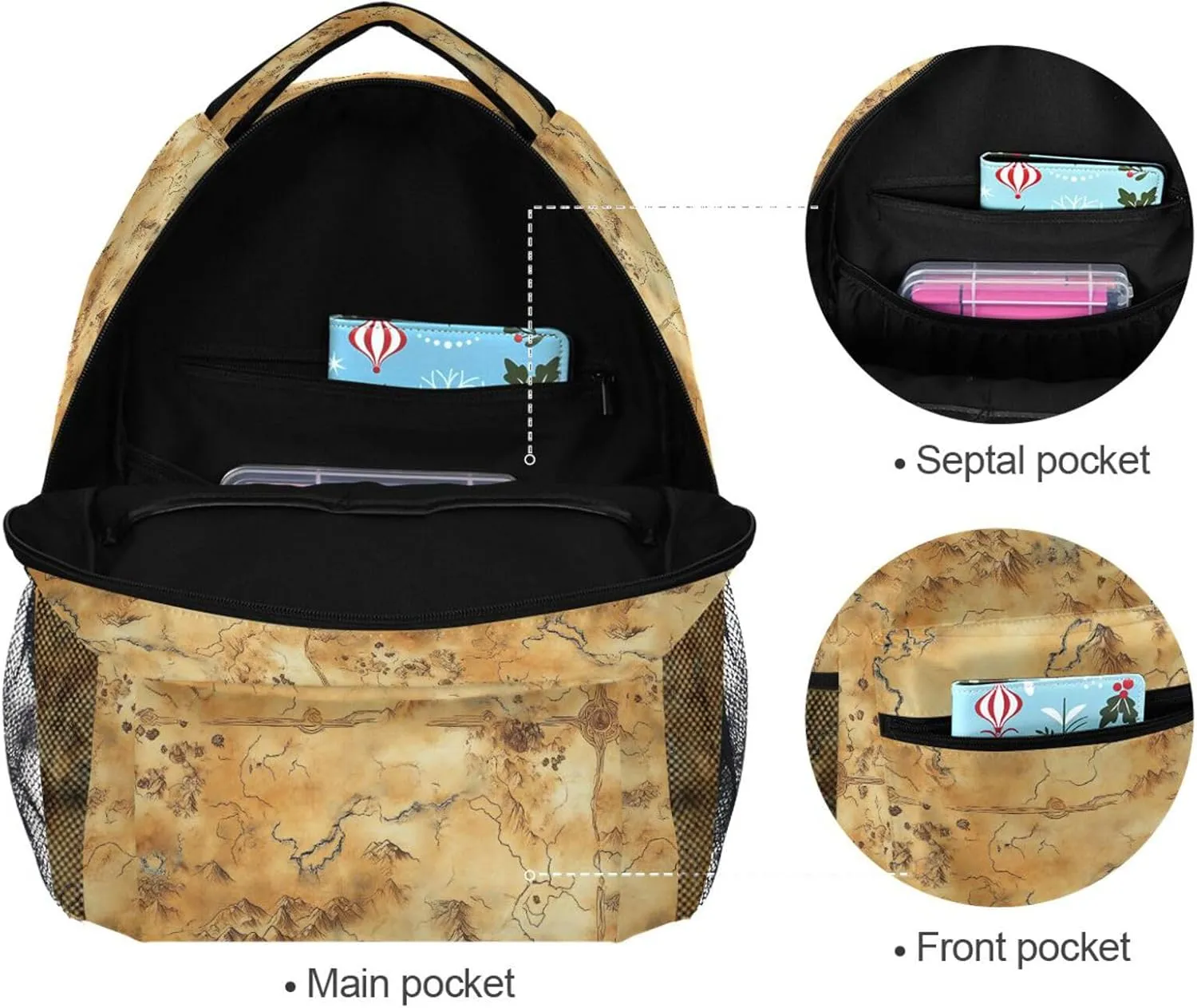 Backpacks for Unisex Adult Waterproof Vintage Daypacks with Chest Strap Gift Men & Women Vintage Game Map