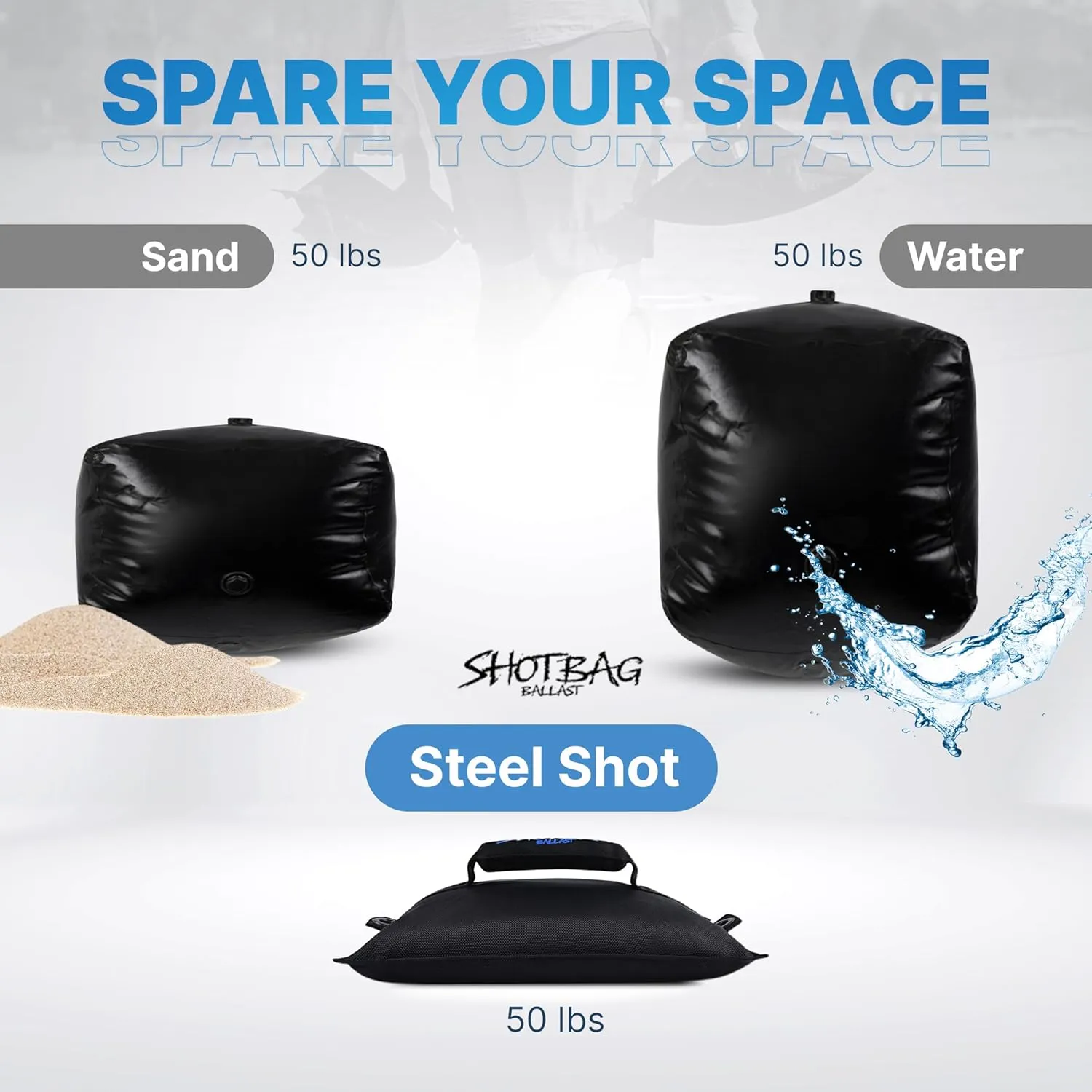 Bag for Wake Surfing, or Wakeboarding, Boat Weight Bags for Boosting Wake, Prefilled with Fine Recycled Steel Shot, Easy to Handle – 5 Year Warranty (Sizes 25lb or 50)