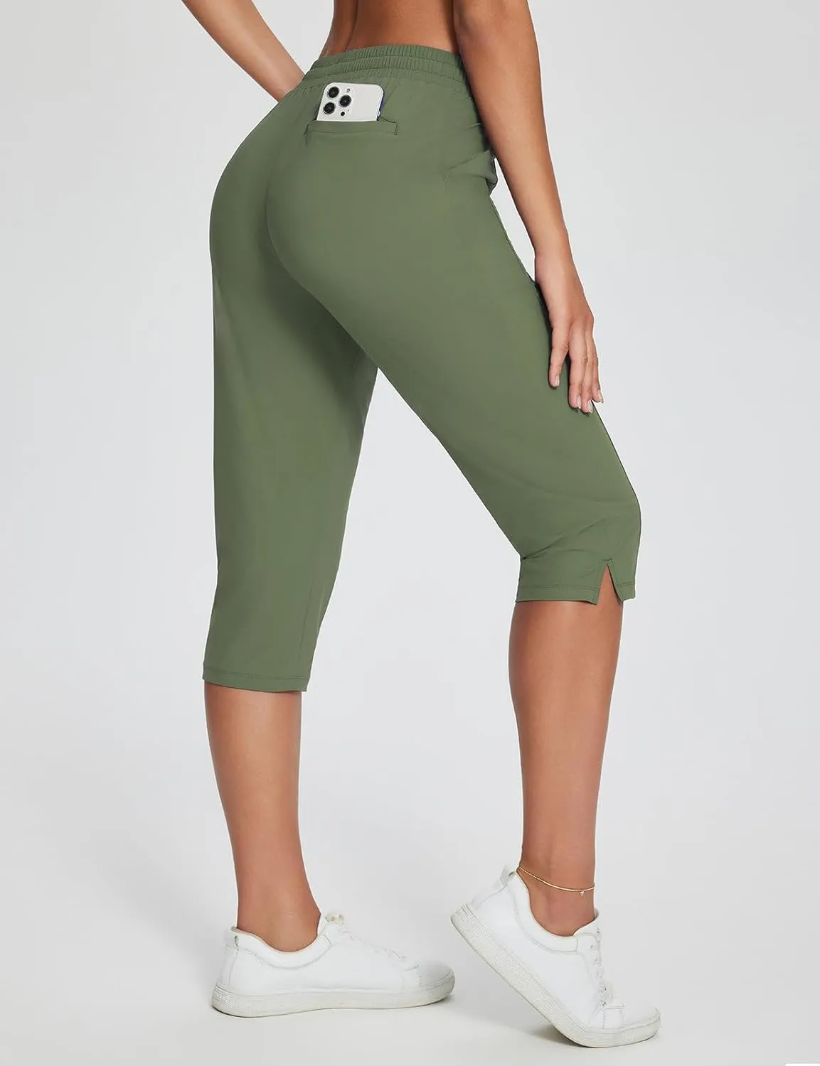 baleaf Women's Yoga Capris Pants with Pockets Lightweight UPF50  Drawstring Waist Petite Athletic Sweatpants Casual Summer