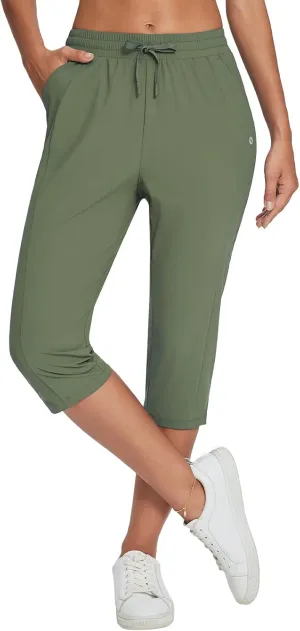 baleaf Women's Yoga Capris Pants with Pockets Lightweight UPF50  Drawstring Waist Petite Athletic Sweatpants Casual Summer