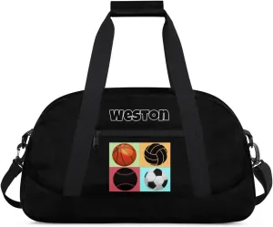 Ball Custom Name Gym Bag Soccer Volleyball Basketball Personalized Sport Duffel Bag Training Bag Carry On Overnight Weekender Travel Tote Bags, Black